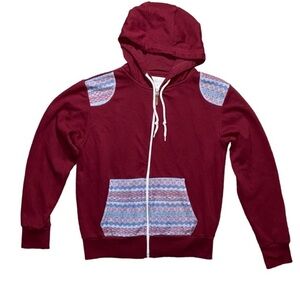 Conspiracy Full Zip Hoodie Medium Maroon Bohemian Patches Colorful Dark Red